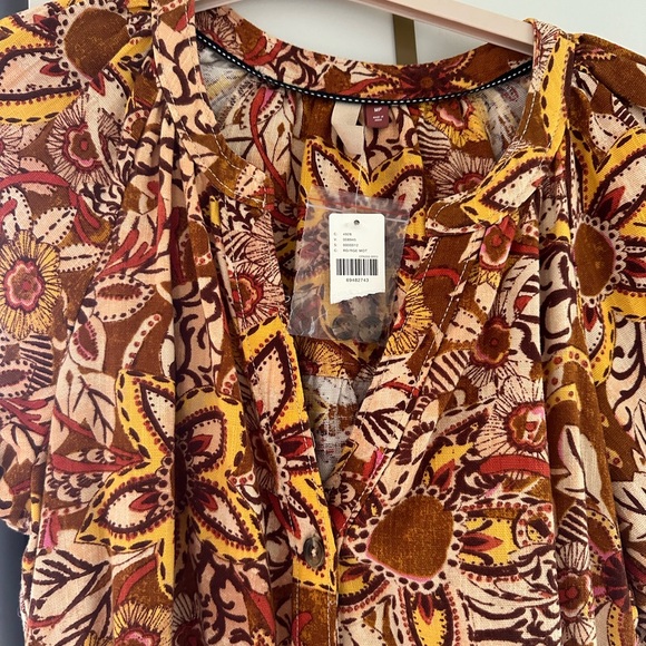 Free People Pilcro Puff-Sleeve Tunic in Red Motif NWT - Picture 3 of 4